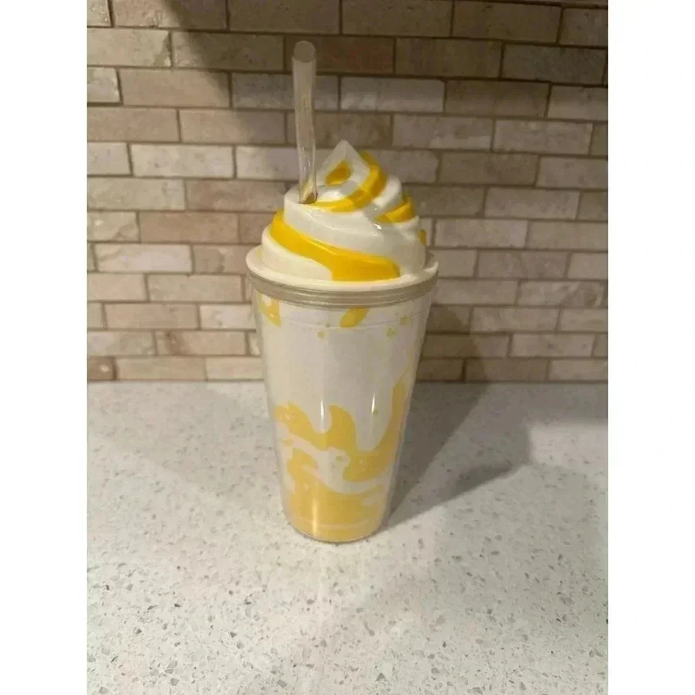 Disney Parks Plastic Tumbler Cup Dole Whip Pineapple Ice Cream Swirl Straw Drink